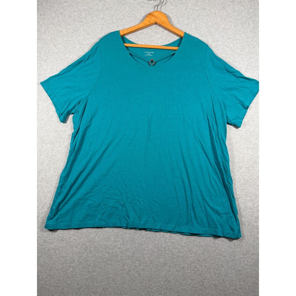 Catherines Women's 22/24W Teal Double Ring Short Sleeve Plus Size Top 0733